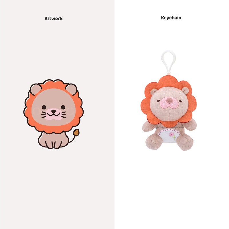 Llavero de peluche de león y conjunto de colgante de peluche de animal salvaje.