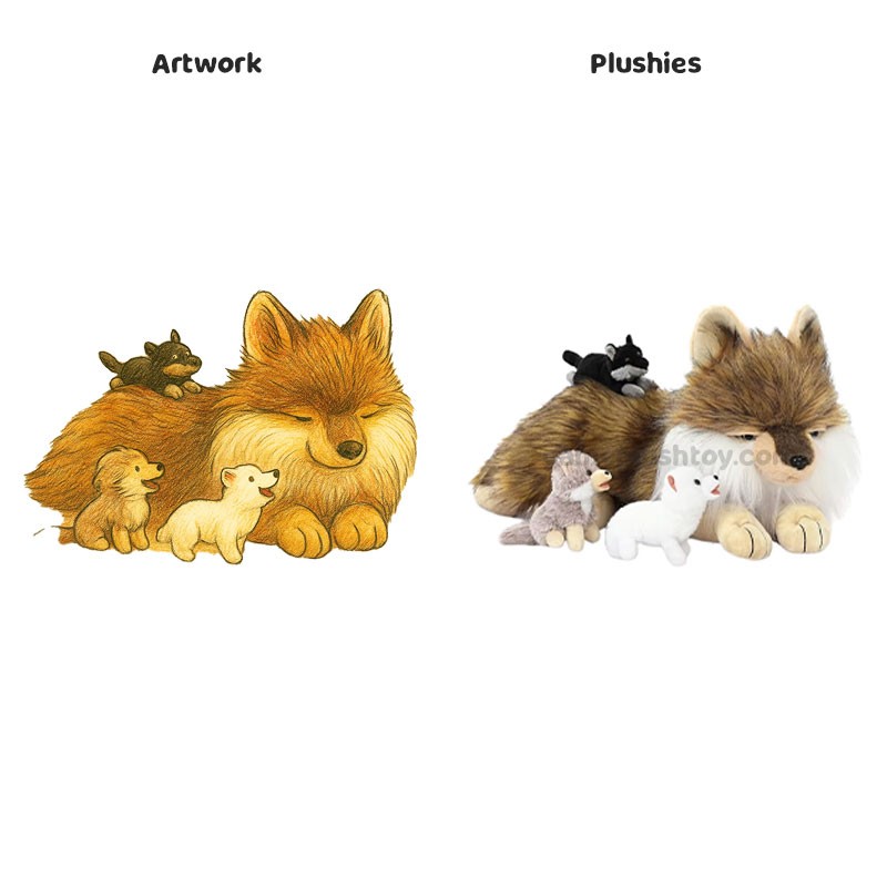 Giant Wolf Plush Stuffed Animal with 5 Inch Babies
