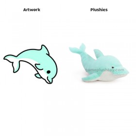 Peluche de delfín azul cielo, suave y peludo, ideal para decoración de fiestas con temática animal.