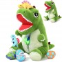 Juego de peluches de dinosaurio verde suave para padres e hijos, ideal para decoración del hogar y juguete educativo