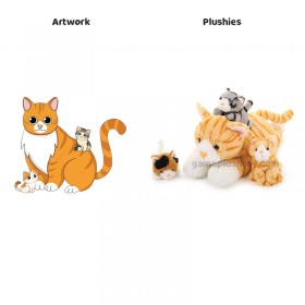 Interactive Plush Toy Gift 4-Piece Cute Yellow Mom & 3 Kittens Plush