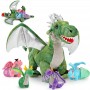 Großes Dinosaurier-Plüschset, 7-teilig: Drachenmutter mit 4 Babydrachen und 2 Eiern