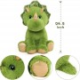 Grüner Dinosaurier-Plüsch, 62 cm großer Triceratops, weiches Baumwoll-Plüschtier mit 3 Baby-Dinosauriern