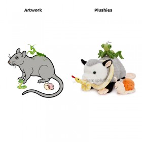 Realistisches Opossum-Plüschtier, weiche magnetische Maus, große Ratte, Schnecke, Gottesanbeterin und Schlange als Plüschtiere