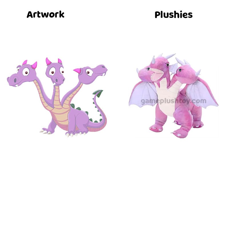 Plüschdrache, 3-köpfig, 55 cm, weiche Plüschflügel, Fantasie-Plüschtier