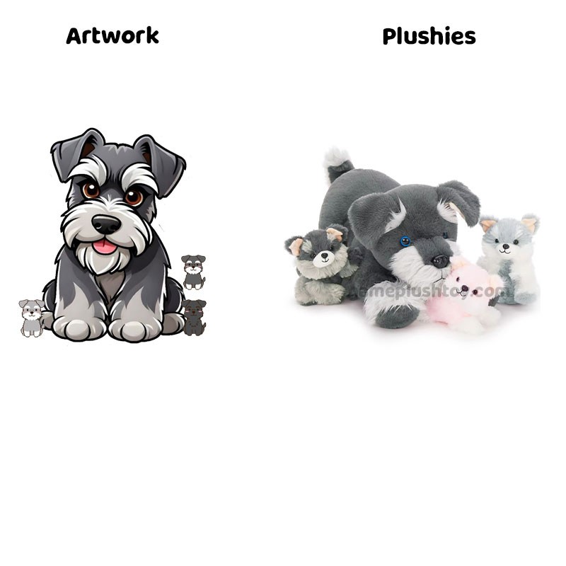 Schnauzer-Plüschtier mit 3 Welpen, hochwertiges Stofftier