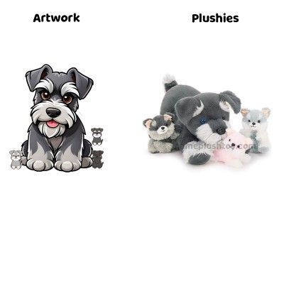 Schnauzer-Plüschtier mit 3 Welpen, hochwertiges Stofftier