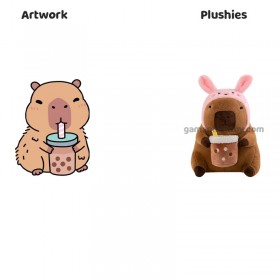 Roze Capybara Knuffel Drinkt Melkthee - Schattig Zacht Knuffeldier Cadeau voor Kinderen Capybara Plush Toy Milk Tea Drinking