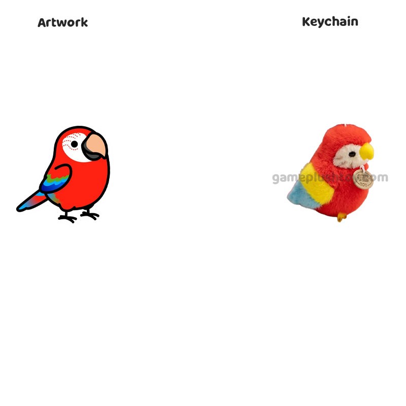 Porte-clés en peluche mini animaux (12 cm) : perroquet, pélican et toucan. Pendentif pour sac.