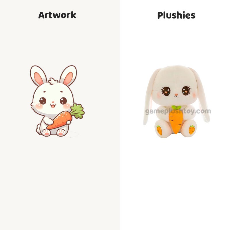 Conejito de orejas largas de peluche con zanahoria, juguete de conejo suave para niños.