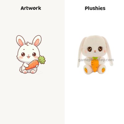 Lapin en peluche aux longues oreilles avec carotte, doux et moelleux, idéal comme cadeau pour enfants.