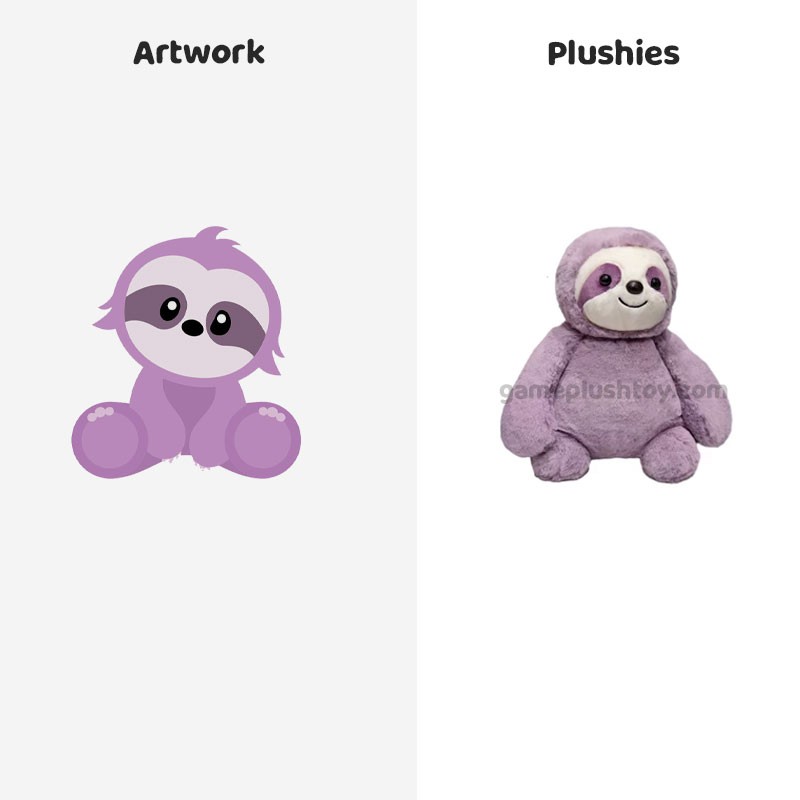 Peluche lestée personnalisée : axolotl, paresseux, grenouille et chien.