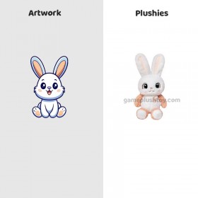 Conejo de peluche con logotipo personalizado, ojos grandes, color rosa, con broches, regalo para niños.