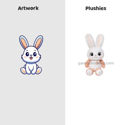 Peluche Lapin Personnalisée avec Logo, Lapin Rose aux Grands Yeux et Broches, Cadeau pour Enfants