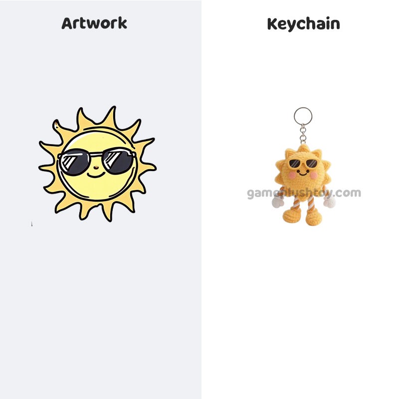 Porte-clés en peluche personnalisé, peluche soleil cool et accessoire de mode en peluche