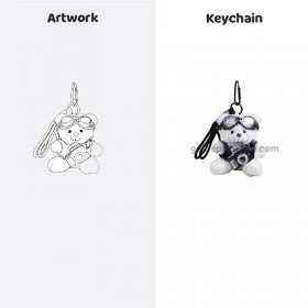 Porte-clés en peluche personnalisé : adorable petit ours blanc et panda, poupée 3D en PVC et silicone