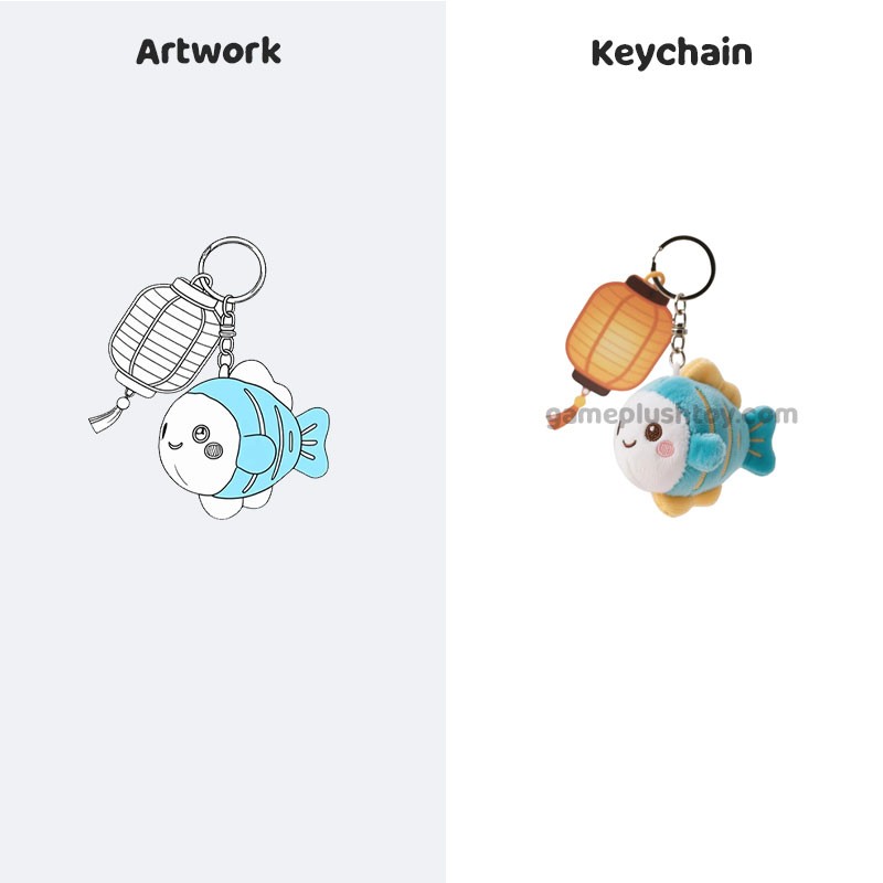 Porte-clés en peluche animal personnalisé, pendentif lanterne poisson de dessin animé pour sac à dos