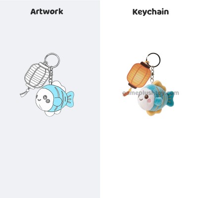 Llavero de peluche de animal personalizado con forma de linterna de pez de dibujos animados, colgante de mochila