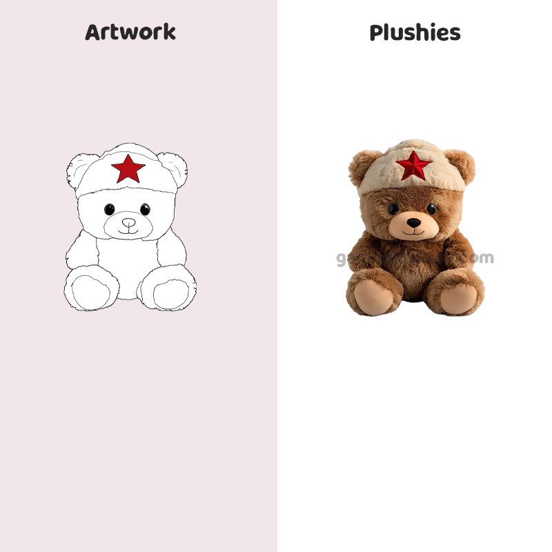 Diseño de juguete de peluche a medida, forma y tamaño personalizados.