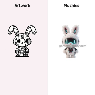 Peluche inspirée de l'IA - Peluche lapin mécanique personnalisée - Figurine mascotte d'entreprise inspirée de l'IA