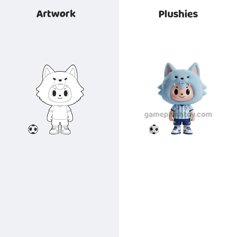 Individuell gestaltete Sport-Plüschpuppe, blauer Wolf, Cartoon-Puppe für Fußballfans